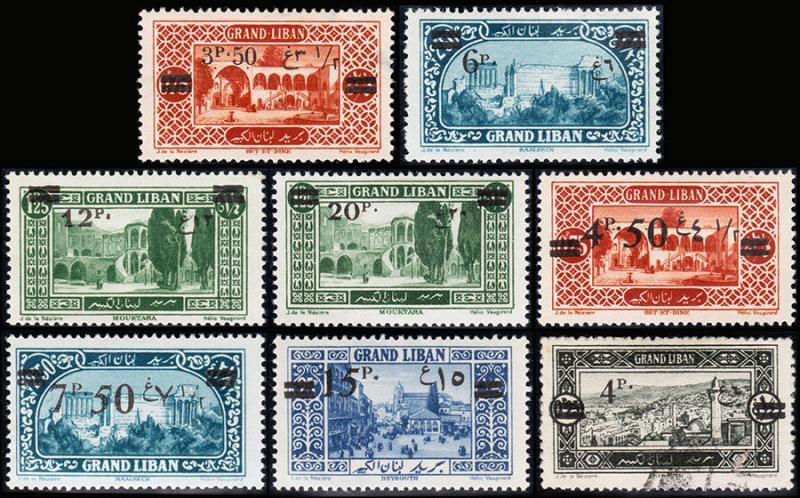 Lebanon Scott 63, 65-70, 71 (1926-27) Mint/Used H F-VF, CV $22.40 B