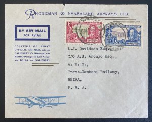 1935 Salisbury S Rhodesia First Flight Airmail Cover FFC To Beira Mozambique