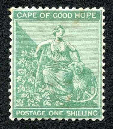 COGH SG53a 1/- Blue-green (corner perf crease and tone spot) Cat 180 pounds 