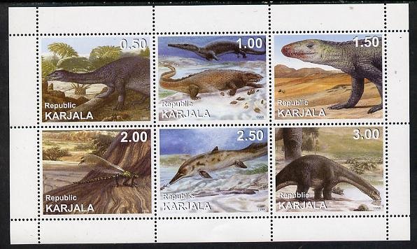 KARJALA - 1998 - Dinosaurs - Perf 6v Sheet - Mint Never Hinged-Private Issue