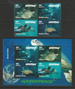 NIGER #976-76a TURTLES-GREENPEACE S/S MNH