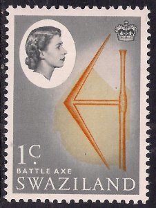 Swaziland 1962 - 66 QE2 1ct Battle Axe MM SG 91 ( A834 ) 