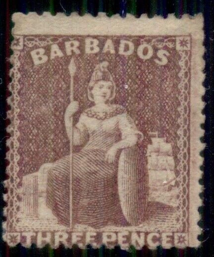 BARBADOS #38, 3p claret, og, LH, signed, Scott $350.00