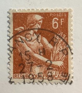 France 1957-59  Scott  833 used - 6fr, Farm woman, harvester