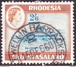 RHODESIA & NYASALAND 1958 QEII  2/6 Light Blue & Yellow-Brown SG28 Used