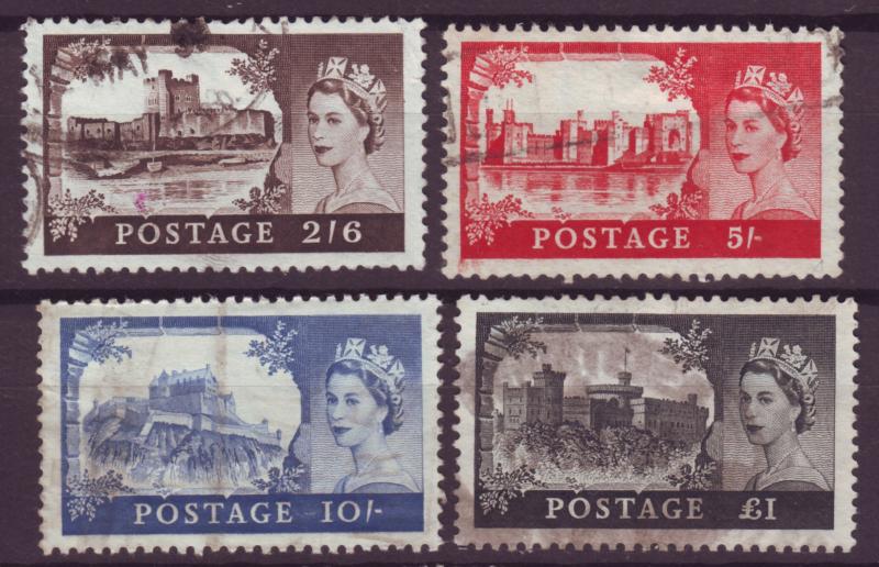 J13841 JLstamps 1955 great britain set used #309-12 queen wmk 308