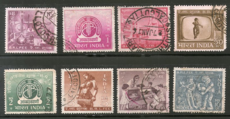 India Fiscal 8 different Radio Licence Court Fee Revenue Stamp Used  # 3461