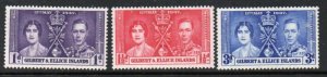 Gilbert & Ellice Is. Sc 37-39  1937  Coronation George VI stamp set mint NH