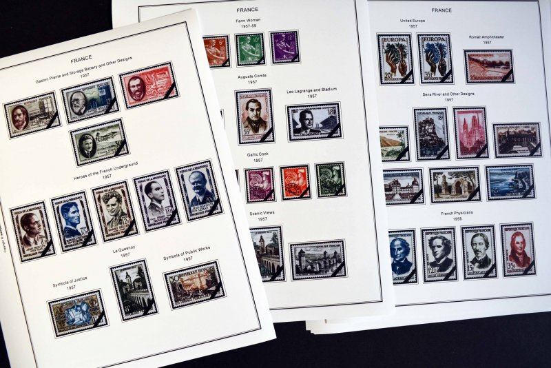 COLOR PRINTED FRANCE 1941-1965 STAMP ALBUM PAGES (55 illustrated pages)