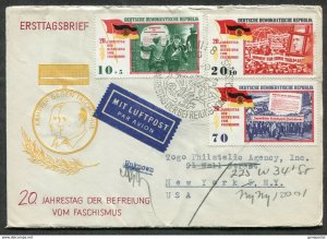 d113 - Germany DDR 1965 FDC Cover to USA. Liberation from Fascism