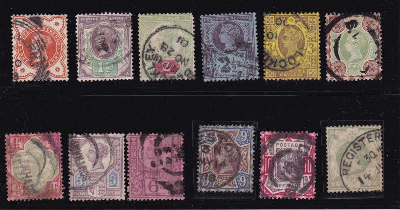 Great Britain 1889 Queen Victoria Jubilee Complete (12) FINE/VF/Used Condition.