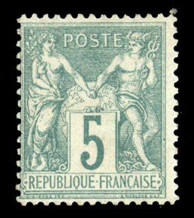 France, 1850-1900 #67 Cat$650, 1876-78 Type Sage, 5c green, Type I, lightly h...