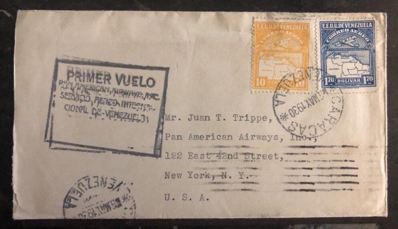 1930 Caracas Venezuela First Fight Cover FFC To New York USA Via Canal Zone