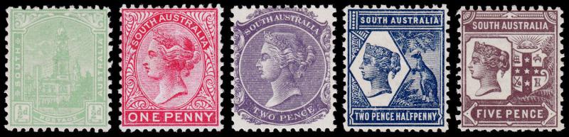 South Australia Scott 132-136 (1904) Mint H F-VF Complete Set, CV $68.25 M