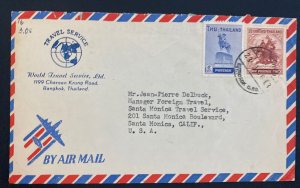 1956 Bangkok Thailand Airmail Cover To Santa Monica CA USA Travel Service