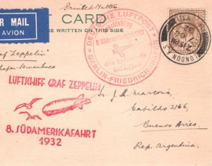 GRAF ZEPPELIN Treaty GB Air Mail 1932 Cover *8.SÜDAMERIKAFAHRT* Argentina KZ410