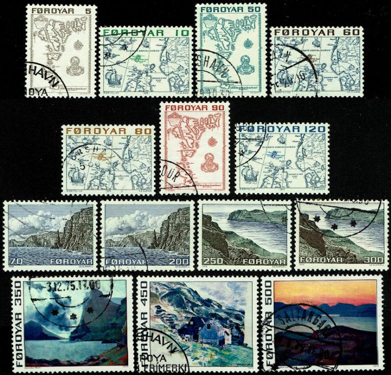 Faroe Islands #7-20  Used/CTO - Scenes and Maps Czeslaw Slania Engraver (1975)