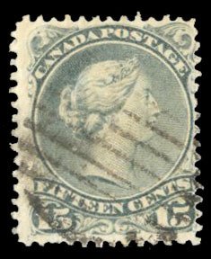 Canada #30 Cat$65, 1868 15c gray, used