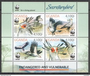 2012 Uganda Wwf Secretarybird Endangered & Vulnerable #3000-3003 1Kb ** Nw0448