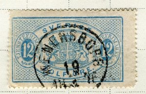 SWEDEN; 1870s early classic Official issue used 12ore. value, Postmark