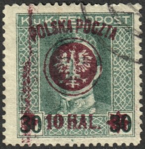 Poland #32b  Used - Error - Brown Surcharge (1918)