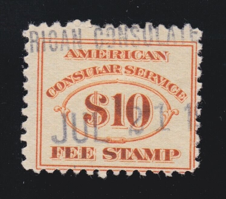 US RK21 $10 American Consular Service Revenue Used Fine SCV $65