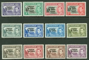 SG 1-12 Tristan Da Cunha 1952. ½d to 10/-. Lightly mounted/unmounted CAT £140