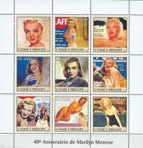 SAO TOME - 2003 - Marilyn Monroe - Perf 9v Sheet - Mint Never Hinged