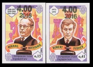 2016 Tajikistan 740-741b Overprints - World Chess Champions (edition 336) 50,0