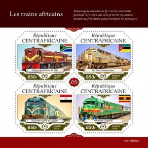 Central Africa - 2019 African Trains - 4 Stamp Sheet - CA190604a