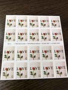 Scott#3497-2001 34c Rose & Love Letter, SA, Booklet of 20 MNH