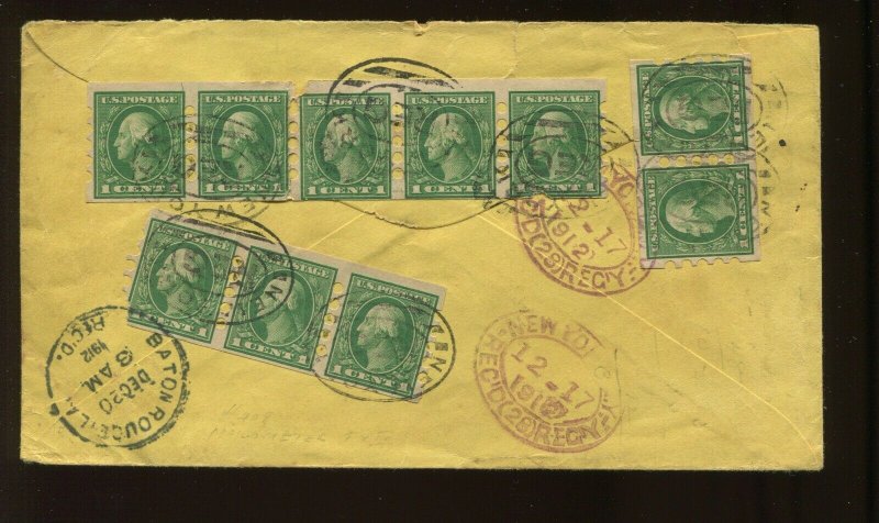 408 Mailometer Type 4 USED COIL STAMPS ON 1912 REGISTERED STAMP DEALER COVER