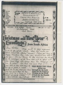 Airgraph Natal South Africa - GB / UK 1943 Christmas Greetings - God Bless Thy 