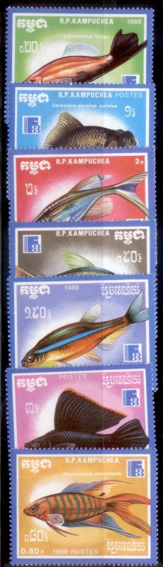 Cambodia 1988 SC# 876-82 Fish MNH-OG CH2