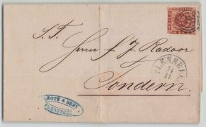 Denmark c. 1858 4s brown Royal Arms Folded Cover Flensburg Numeral to Tondern