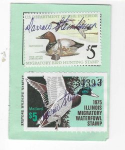 SCARCE 1st  ILLINOIS DUCK STAMP (1) ON 1975 LICENSE WITH RW42-SCARCE COMBO $85