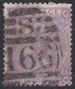 Great Britain Sg97 6d Lilac Pl6 Used Cv £90   GC