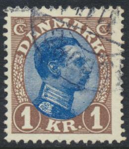 Denmark Scott 128 (AFA 131a), 1Kr brown/blue Chr. X, F+ Used