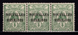 New Hebrides 1908 Def. Optd. ‘NOUVELLES HEBRIDES’, 5c Block of three [Mint]