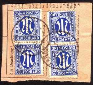 1945, Germany, British American Zone, 25pf x 4 on piece, Used, Sc 3N13