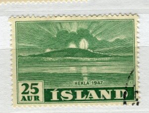 ICELAND; 1948 early Hekla Volcano issue fine used 25a. value