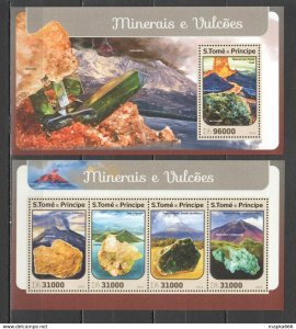 2016 S. Tome & Principe Geology Crystals Minerals & Volcanoes 1Kb+1Bl ** St1437