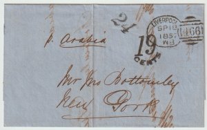 1857 Great Britain Folded Letter from Liverpool to N.Y. Arabia Steamer 19ct+24