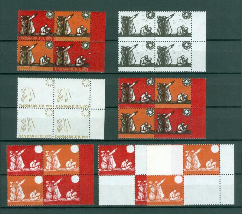 Denmark Christmas Seal 1971 Set 7. 4-Blocks,Scale/Proof,Mnh. Perforated