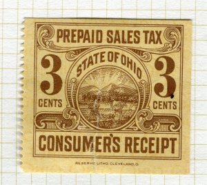 USA; Early 1900s Local Ohio Sales Tax Revenue issue fine used 3c. value