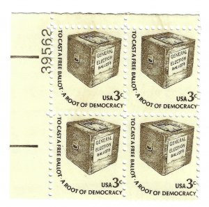 US 1584 - Plate 38562 - MNH, 3 Cent Plate Block in the Americana Series.