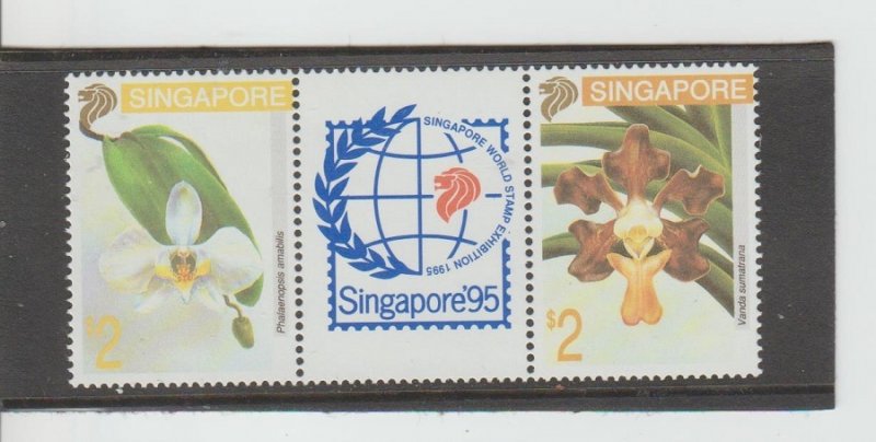 Singapore  Scott#  717a  MNH  Pair + Label  (1995 Singapore '95)