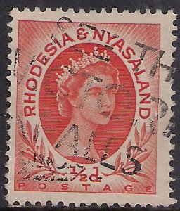 Rhodesia & Nyasaland 1954 - 56 QE2 1/2d Orange Red used SG 1 ( L1137 )