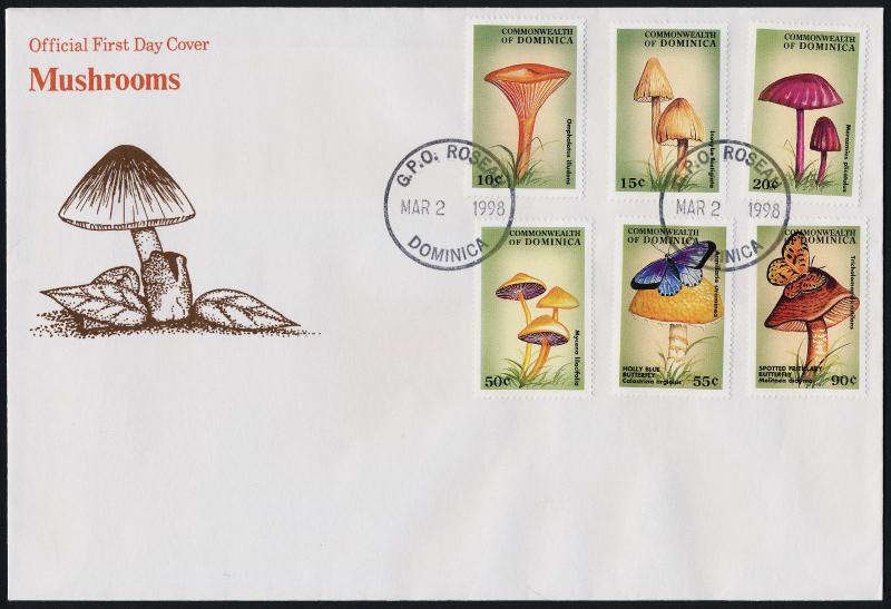 Dominica 2044-9 on FDC - Mushrooms, Butterflies