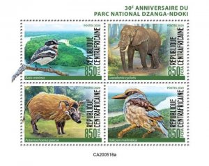 Central Africa - 2020 Dzanga-Ndoki National Park - 4 Stamp Sheet - CA200516a